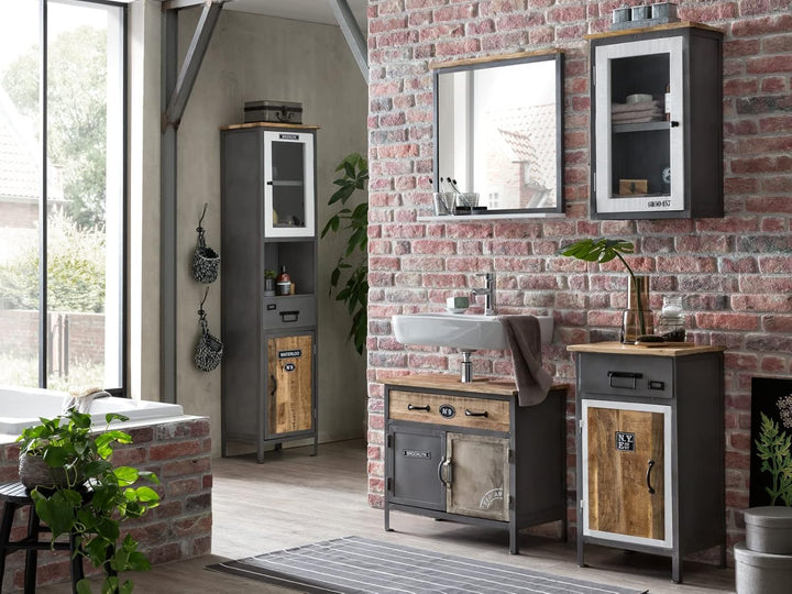 Woodkings® Bad Spiegel Pinetown Metall recyceltes Massivholz antik, Wandspiegel Vintage, Design, Ind