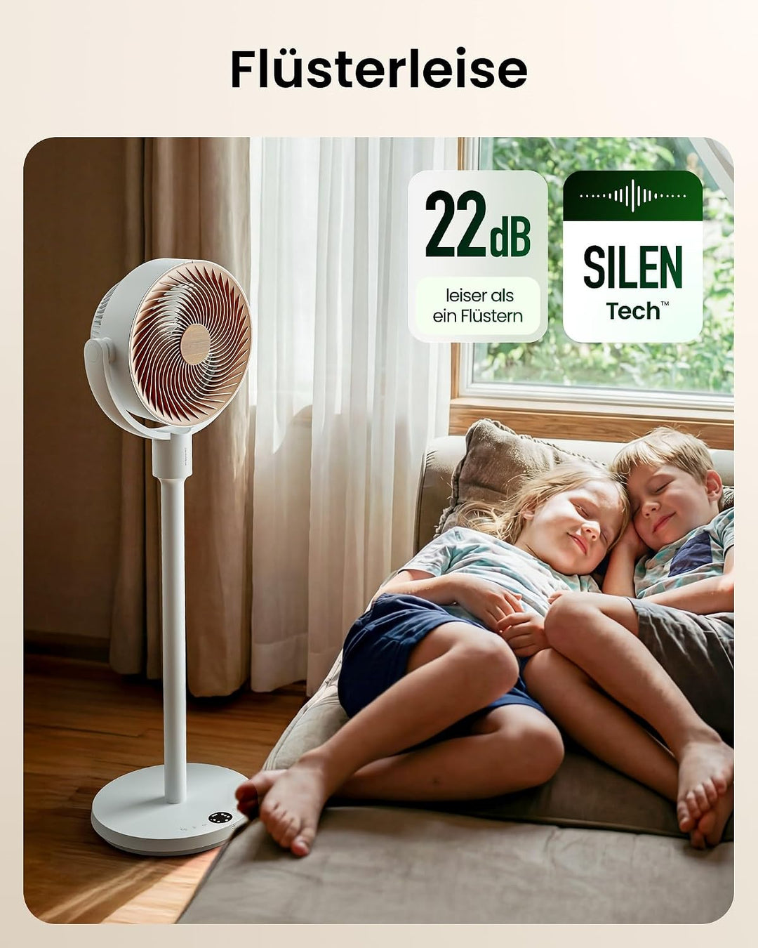 SwitchBot Standventilator mit Luftzirkulation mit RGB-Beleuchtung, 22 dB-ultra-leise, Fernbedienung,