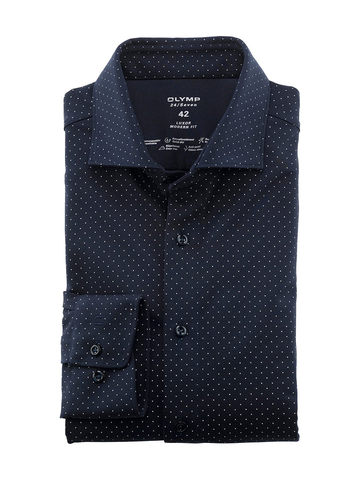 OLYMP Herren Businesshemd Luxor 24/Seven,Rotationsdruck,modern fit,Kent-Kragen 37 Marine 18, 37 Mari