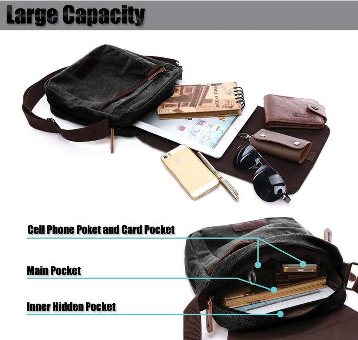 LOSMILE Herren Umhängetaschen, Leinwand Schultertaschen, Laptoptasche,Schulranzen, für Schule und Ar