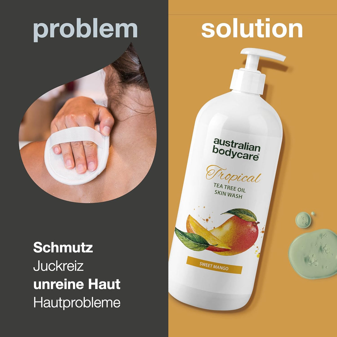 Australian Bodycare Skin Wash Professional 1000 ml | Teebaumöl + Mango Duschgel für den Körper | Mac