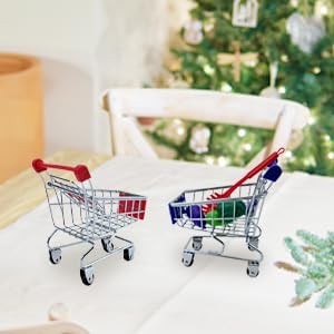 2 Stück Mini Einkaufswagen, Supermarkt Handwagen für Kinder und Erwachsene - Tischdekoration Make-up