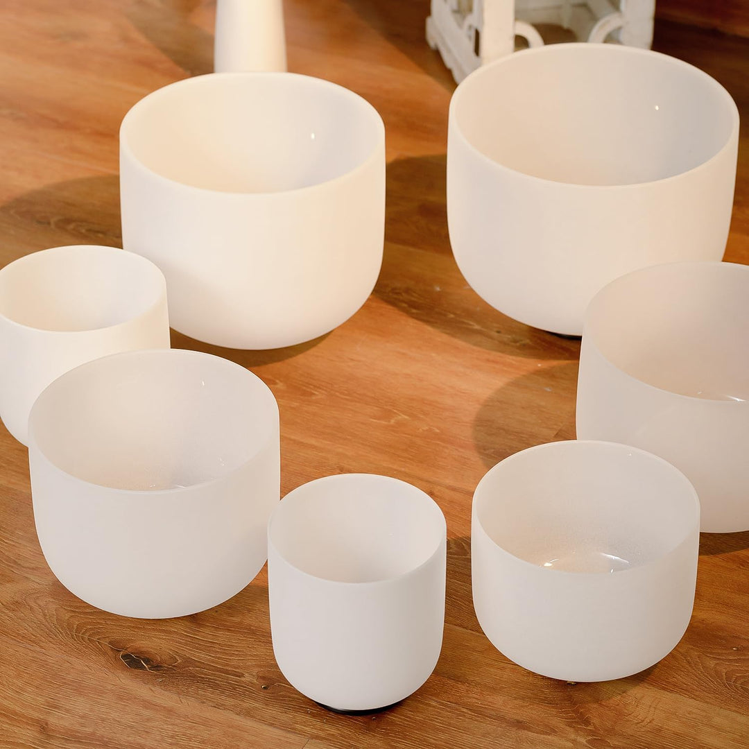 KVKA 432hz 7-12 Zoll Kristallschale Set aus 7 Stück Kristallklangschale mit Tragetasche, 7pcs White
