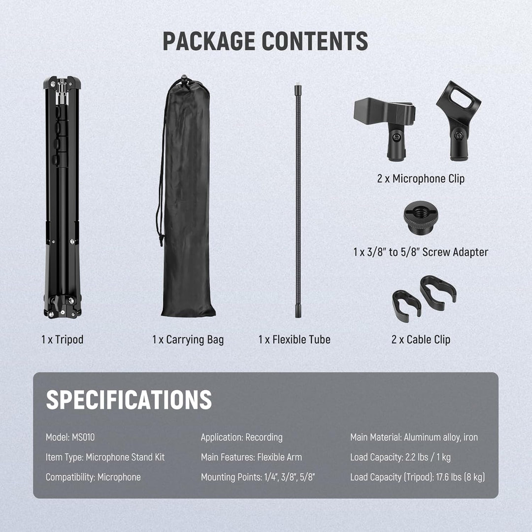 NEEWER Mikrofonständer mit flexiblem Arm, Boom Arm Microphone Stand Boden Stativ Halterung mit Mic C