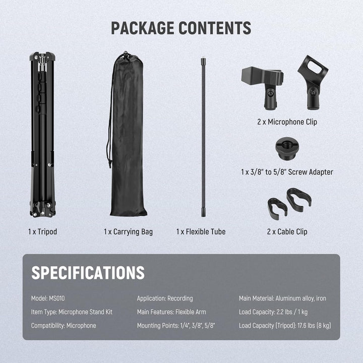 NEEWER Mikrofonständer mit flexiblem Arm, Boom Arm Microphone Stand Boden Stativ Halterung mit Mic C