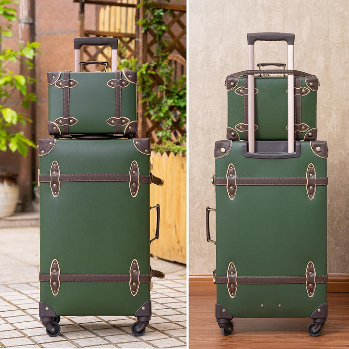 Urecity Koffer Vintage mit 4 Rollen Trolley Koffer Reisekoffer Leicht Retro Hartschalen Koffer 2-Tei