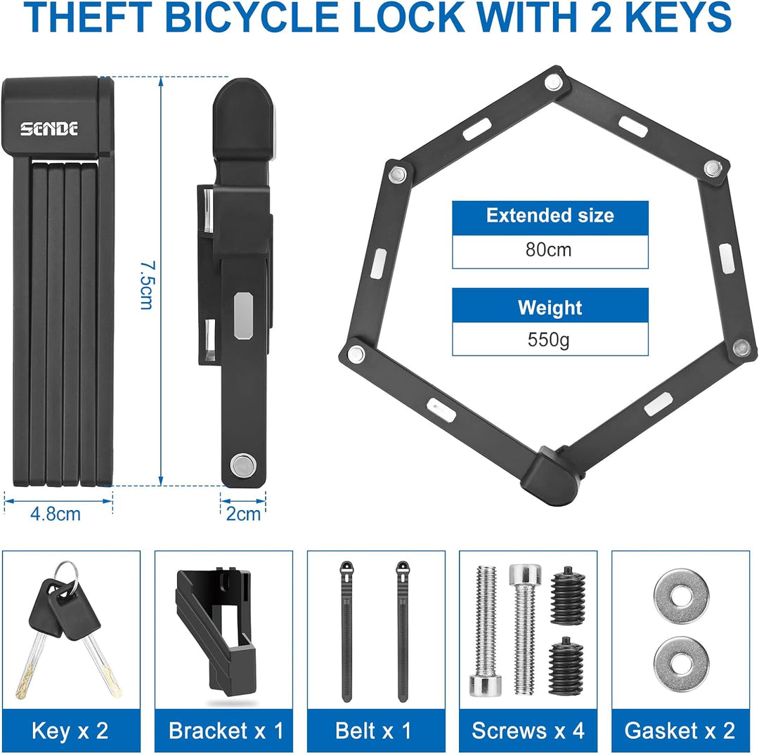 Faltschloss, Faltschloss Fahrrad mit Halterung inkl 2 Schlüssel & 1 Schlüsselring Fahrradschloss aus