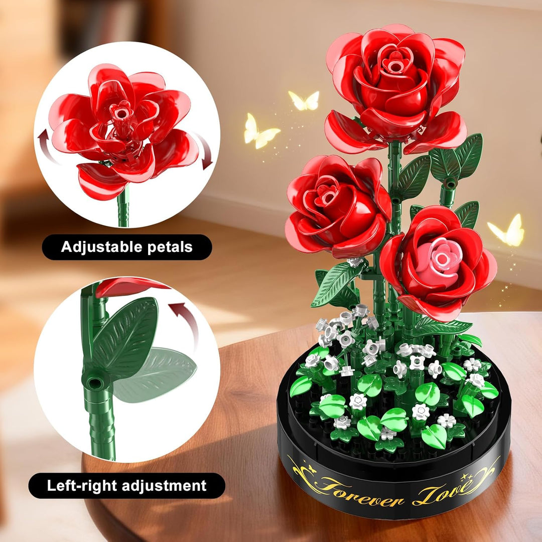 Rosen Blumenstrauss Bauset mit LED Licht – 3,6 MM Rosenstrauss mit Abdeckung Valentinstagsgeschenk f