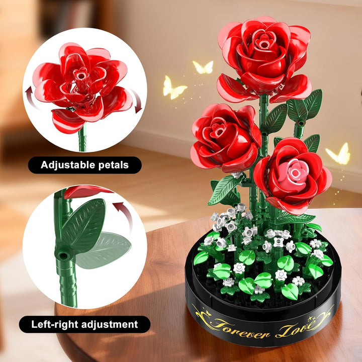 Rosen Blumenstrauss Bauset mit LED Licht – 3,6 MM Rosenstrauss mit Abdeckung Valentinstagsgeschenk f