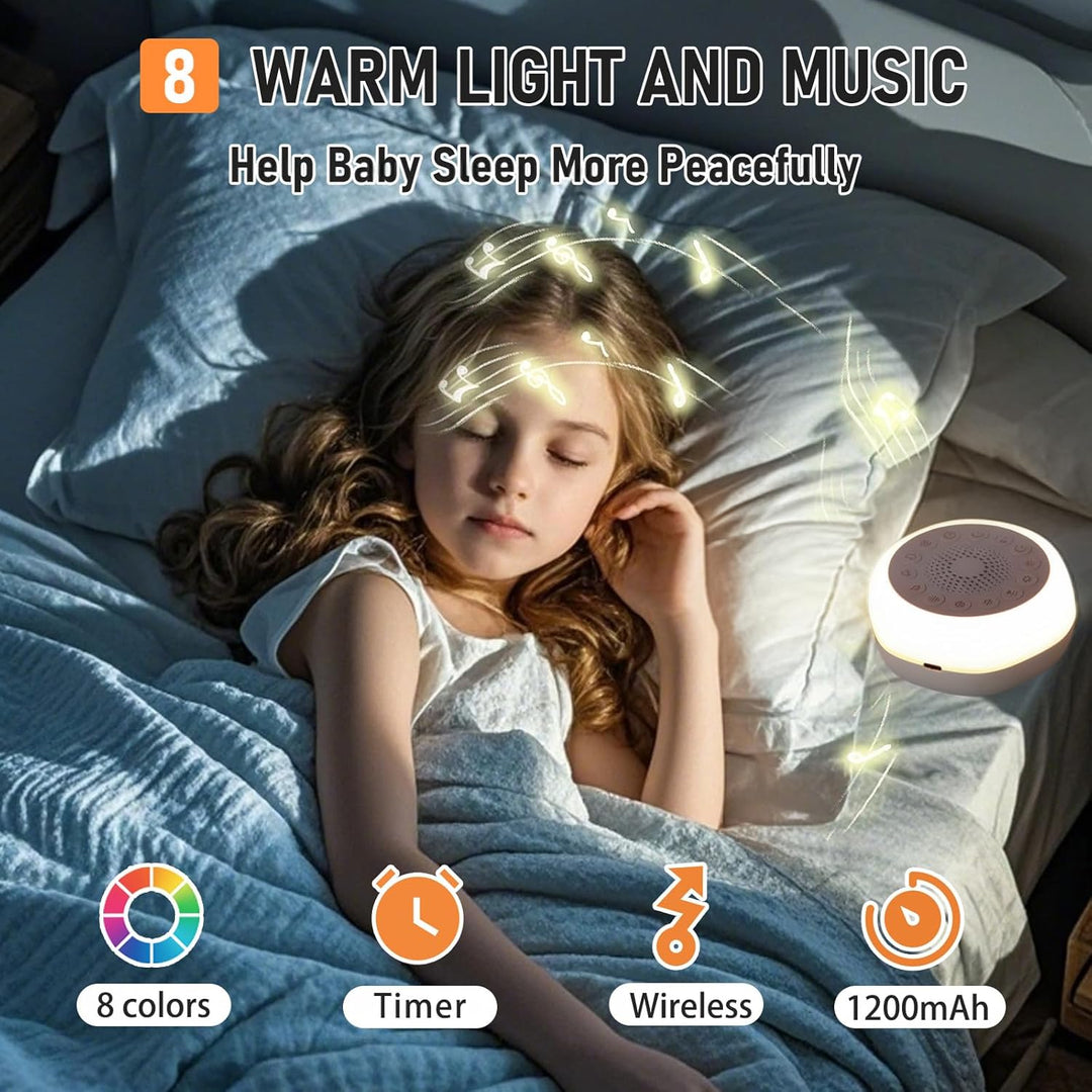 White Noise Machine für Babys, Geräuschmaschine mit 27 Beruhigenden Geräuschen, Nachtlicht und Timer