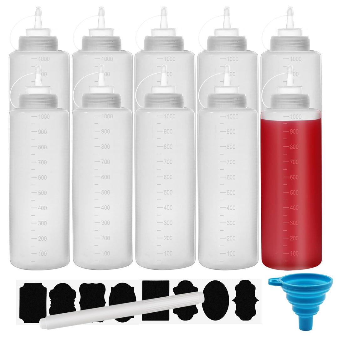 Quetschflasche, 1000 ml, Kunststoff-Gewürzspender mit Massen für Ketchup, Grill, Saucen, Sirup, Dres