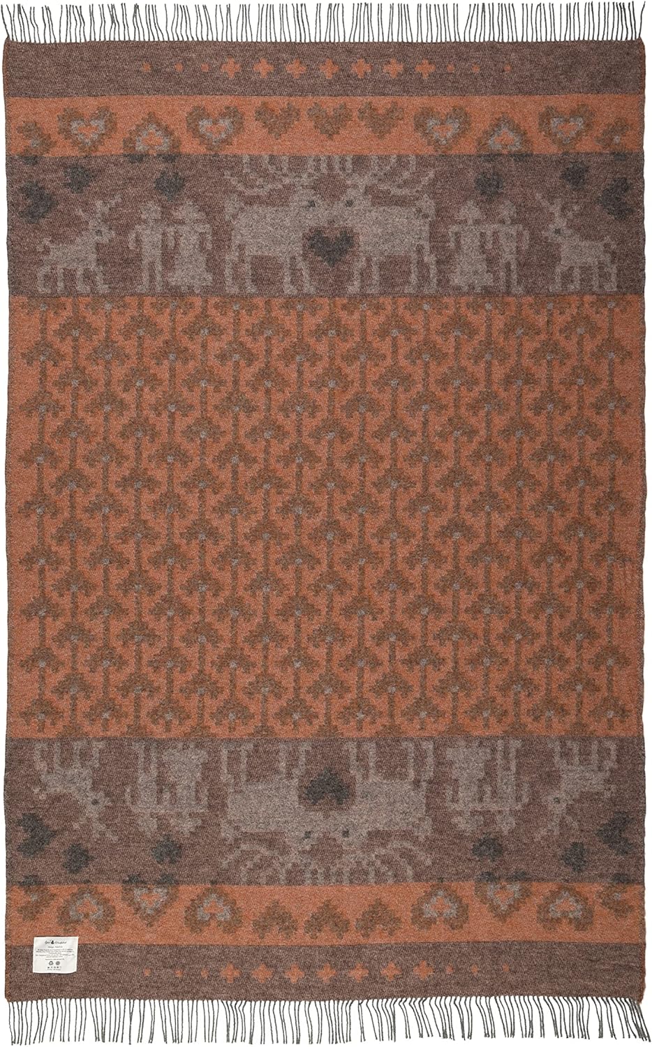 ÖJBRO VANTFABRIK "Fästfolk Emilia&Einar gewebte Wolldecke mit Fransen 130x220 cm grau/orange/rosa 10