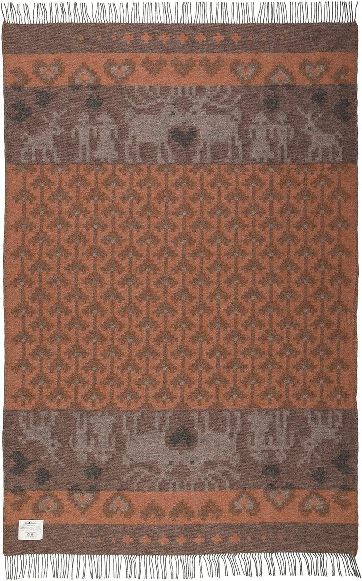 ÖJBRO VANTFABRIK "Fästfolk Emilia&Einar gewebte Wolldecke mit Fransen 130x220 cm grau/orange/rosa 10
