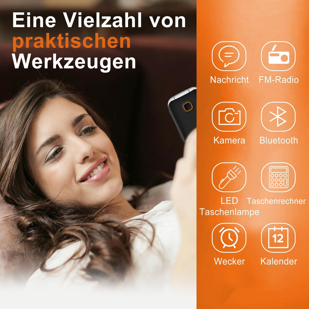 Melefon 4G Flip Handy für ältere Menschen, Telefon mit grosser Taste, lauter Lautstärke, 2,4+1,44 Zo