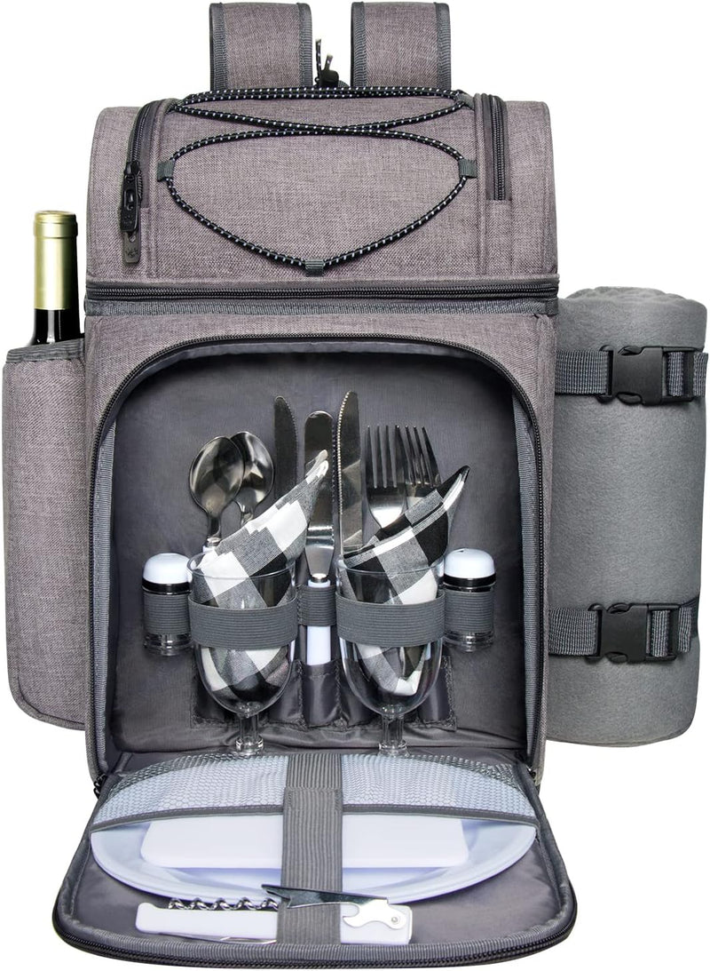 Hap Tim Picknickkorb für 2, 2 Personen Picknick-Rucksack mit Weinhalter, Fleecedecke, Besteck-Set, p