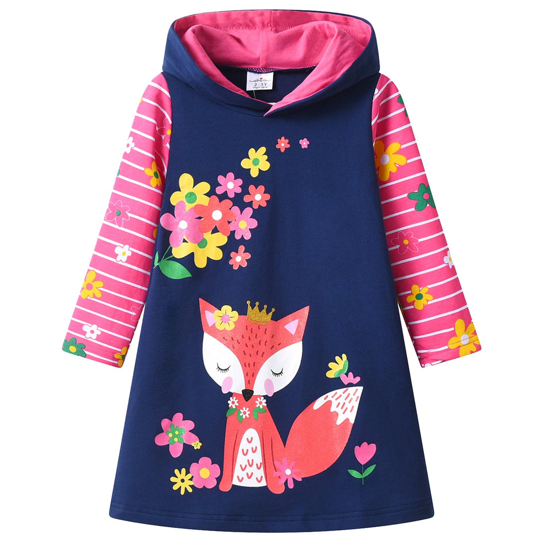 VIKITA Mädchen Kapuzenpullover Kleider Baumwolle Hoodie Herbst Winter Freizeit 2-8 Jahre 3-4 Jahre L