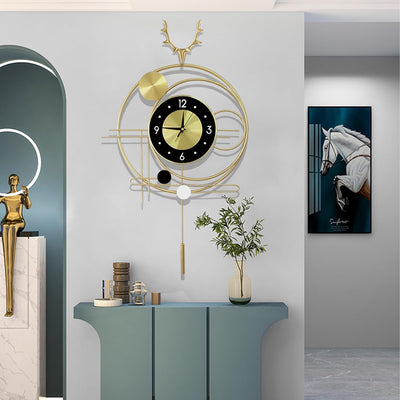 GERHWASH Wanduhr Gross - Wanduhr Lautlos Goldene Wanduhr mit Pendel Wanduhr Modern Einfache Uhr Wand