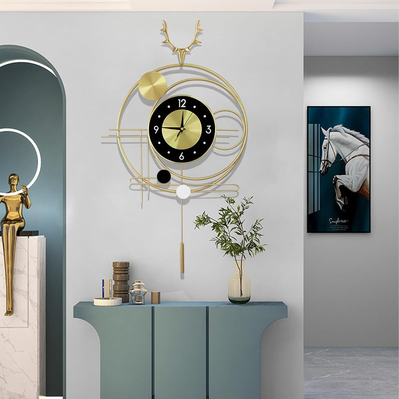 GERHWASH Wanduhr Gross - Wanduhr Lautlos Goldene Wanduhr mit Pendel Wanduhr Modern Einfache Uhr Wand