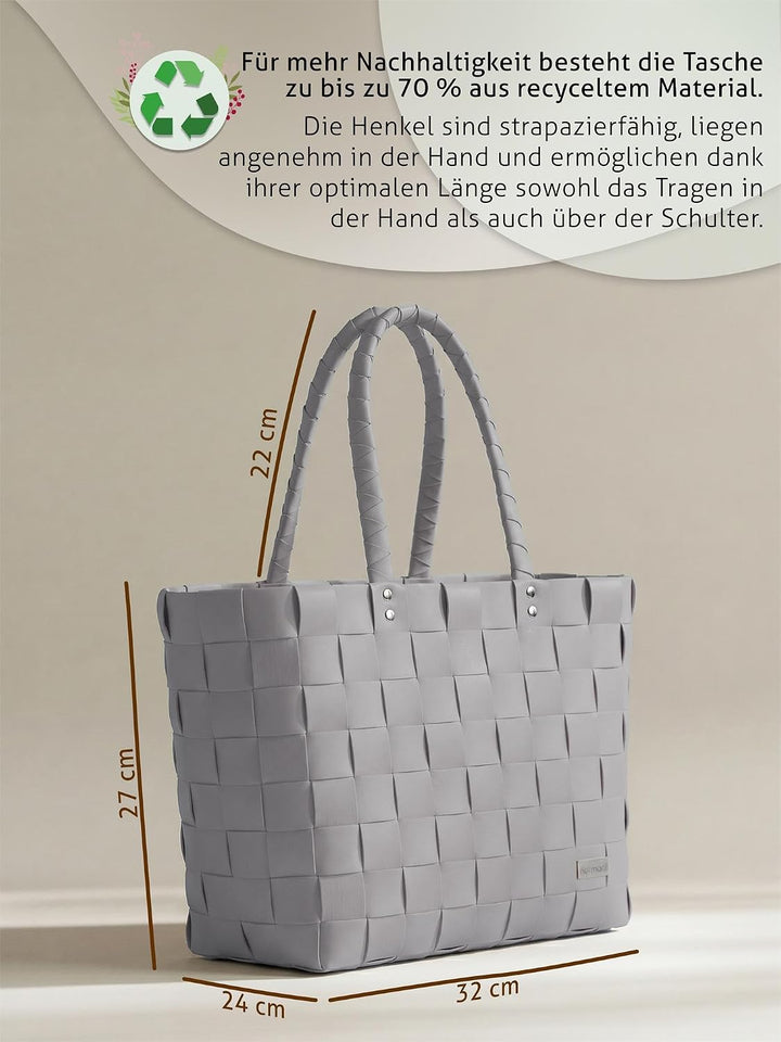 normani Einkaufstasche geflochten mit Henkeln - Tragetasche extra robust Farbe Hellgrau Hellgrau Ein