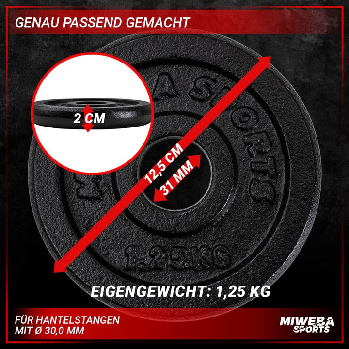 Miweba Sports Hantelscheiben Set HSG | 𝐏𝐫𝐨𝐟𝐢 Hanteln - 1.25-10.0 Kg Hantelscheibe - Hantel Scheiben
