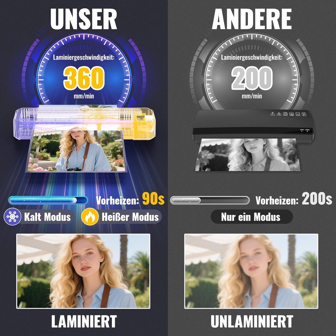 Laminiergerät A3 für A3 A4 A5 A6 A7 mit 50 Laminierfolien, Heiss und Kalt Laminiermaschinen mit Papi