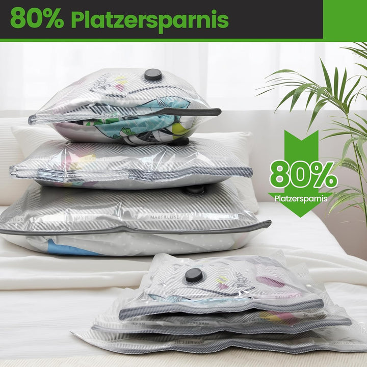 Vakuumbeutel Set 9-tlg mit Elektrischer USB-Pumpe | 3 Grössen (40x40cm, 40x50cm, 40x60cm) Platzspare