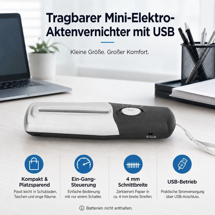 Tragbarer Elektrischer Mini-USB-Aktenvernichter, manueller Aktenvernichter mit USB-Akku für Zuhause,