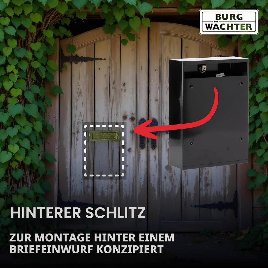 Burg Wächter MB11BK Forth Hintertüre und wandmontierter, abschliessbarer, wetterfester Briefkasten a