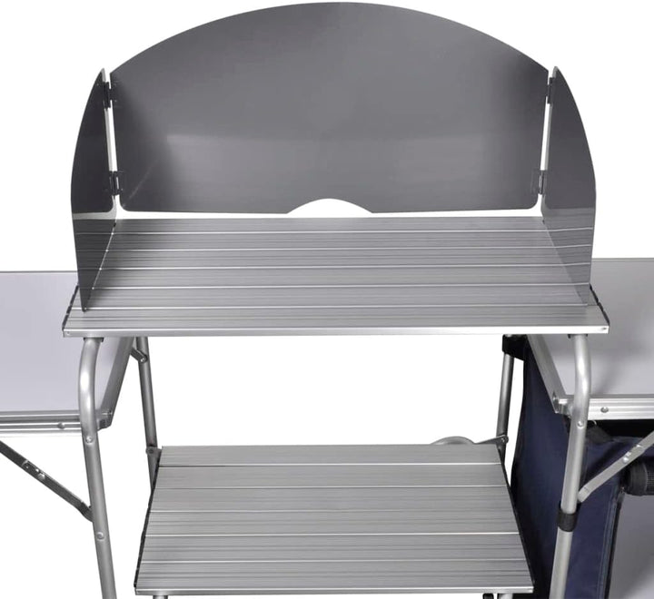 Campingküche klappbar mit Aluminium-Windschutz, grosser Arbeitsplatte, Schrank mit 2 Einlegeböden, l