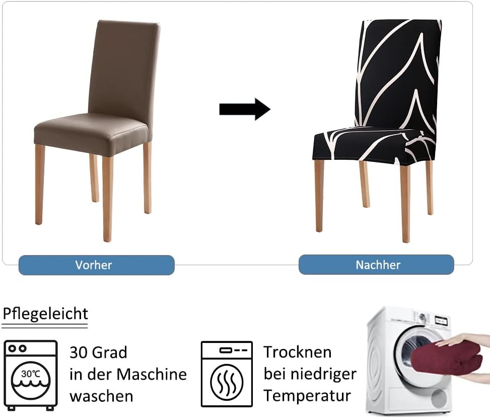 Stuhlhussen 4er Set Stuhlbezug Elastische Waschbar Spannbezug für Esszimmerstühle Schwingstuhl Bezug