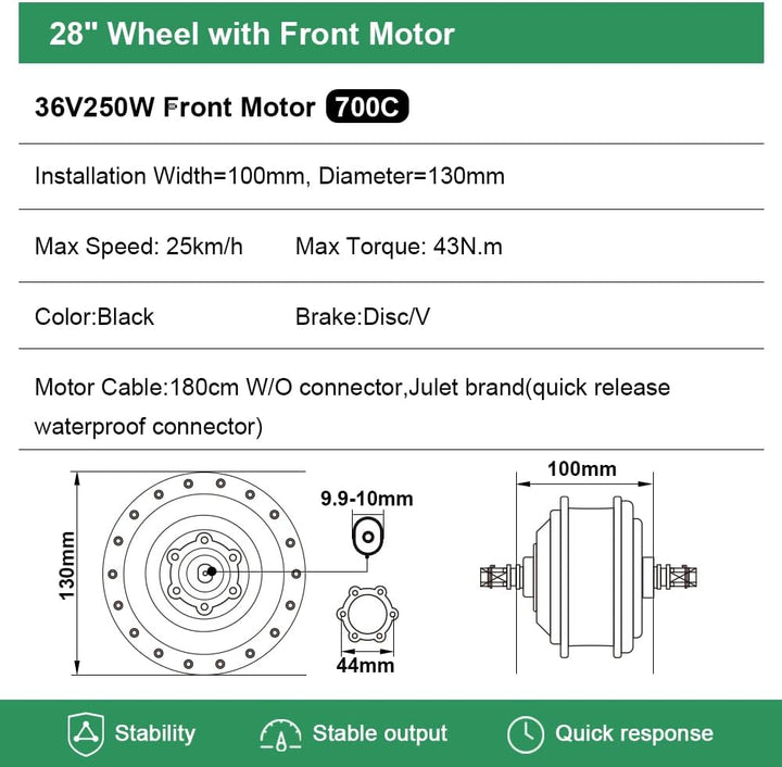 SHIMOST 28 Zoll 700C E-Bike Umbausatz Conversion Kit 36V250W Frontmotor mit 36V15,6Ah Li-ion Batteri