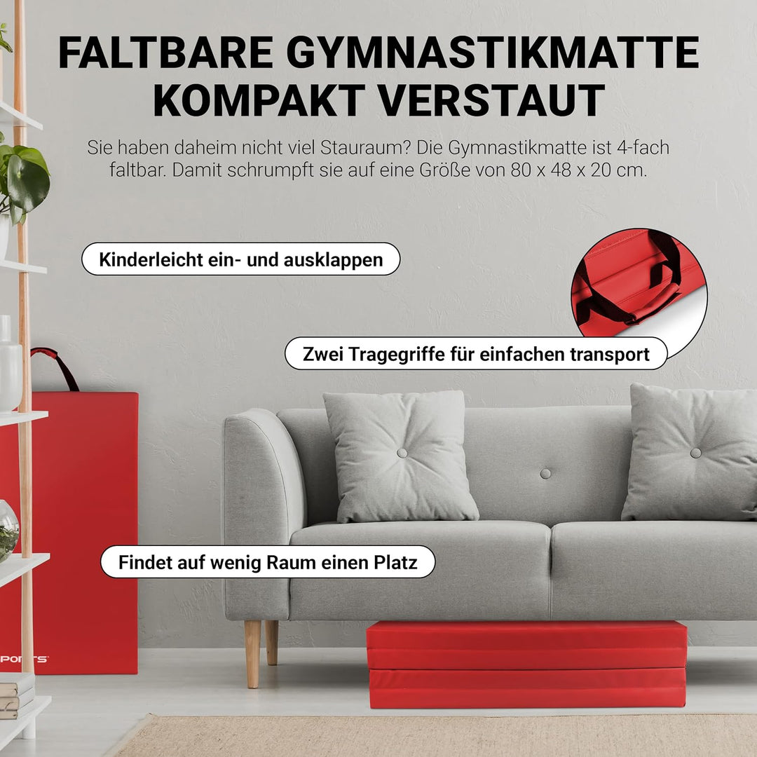 MSPORTS Turnmatte Premium klappbare Weichbodenmatte 190 x 80 x 5 cm Gymnastikmatte faltbare Sportmat