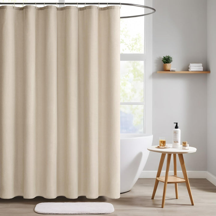 MIULEE Leinen Texturiert Duschvorhang 240x200 cm Hellbeige, Schwerer Hotel Luxus Polyester Wasserdic