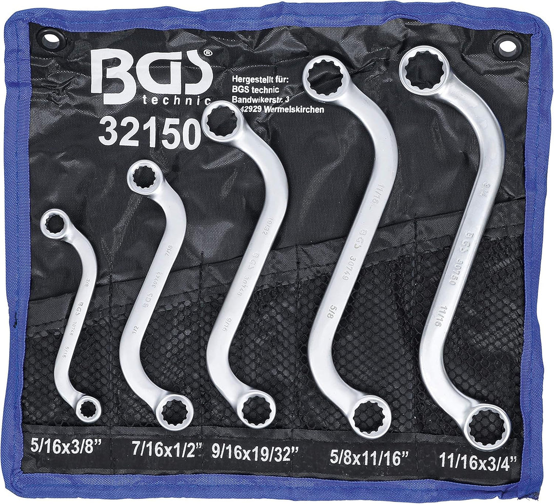 BGS 32150 | S-Form Doppel-Ringschlüssel-Satz | Zollgrössen | SW 3/8" - 3/4" | 5-tlg., Zollgrössen |