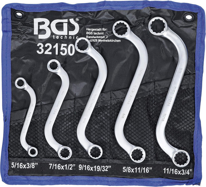 BGS 32150 | S-Form Doppel-Ringschlüssel-Satz | Zollgrössen | SW 3/8" - 3/4" | 5-tlg., Zollgrössen |