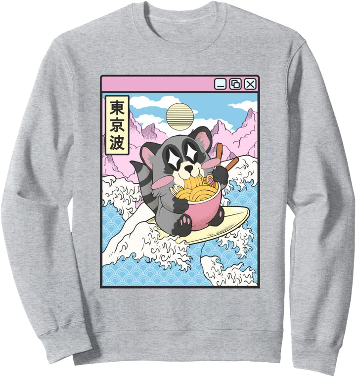 Raccoon Ramen Nudeln Japanische Wellen Anime Digital Kawaii Sweatshirt