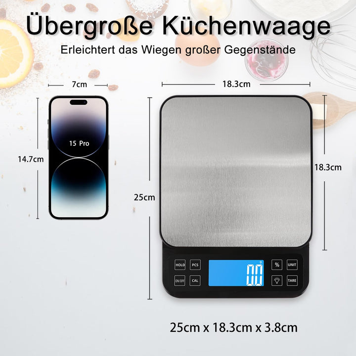 BOMATA 0.1g/5kg Grosse Digitale Küchenwaage, Hochpräzise Bäckereiwaage mit% Prozentfunktion. USB auf