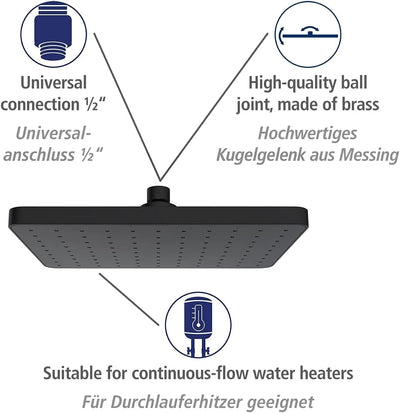 WENKO Automatic Clean Regenduschkopf, Anti-Kalk Funktion, eckiger Brausekopf mit automatischem Reini