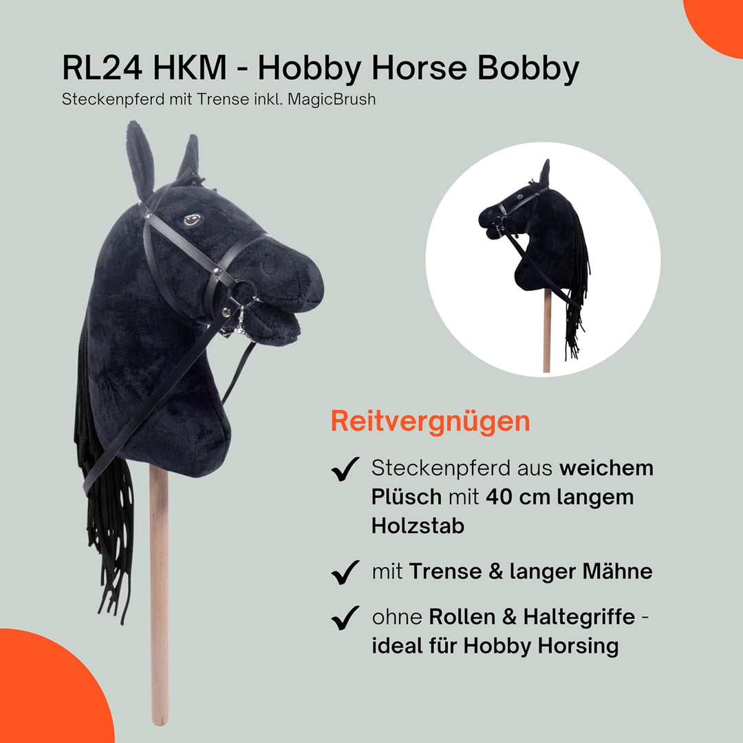 RL24 HKM - Hobby Horse Bobby inkl MagicBrush | Steckenpferd mit Trense | Spielpferd aus Plüsch mit H