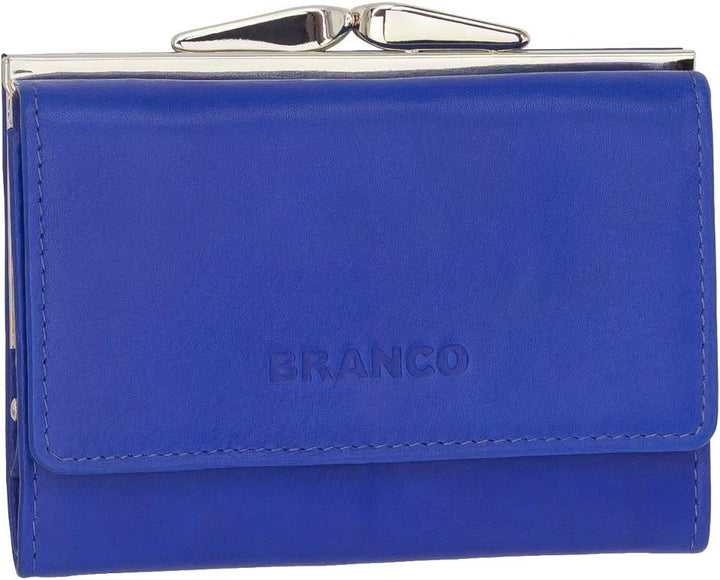 Leder Damen Geldbörse Portemonnaie Geldbeutel Bügelbörse mit Knipser 210 Farbe Royalblau, Royalblau