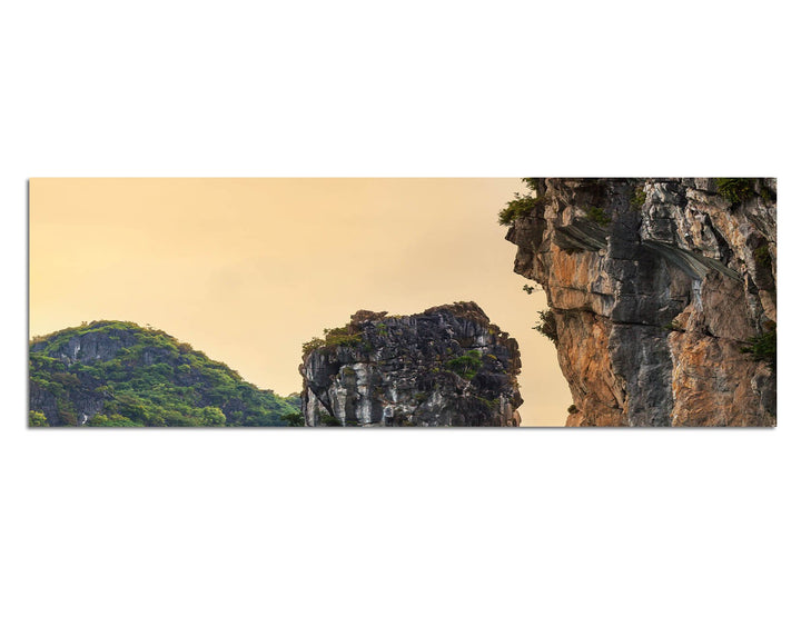 Paul Sinus Art Panoramabild auf Leinwand und Keilrahmen 150x50cm Vietnam Halong Bay Felsen Meer Natu