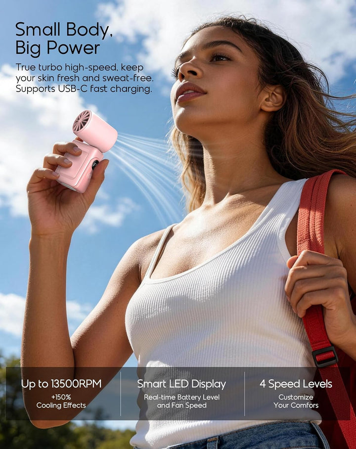 anysun Turbo-handventilator, 13500 RPM Mini Ventilator 118g Leichter mit 360° Clip, Umhängeband und
