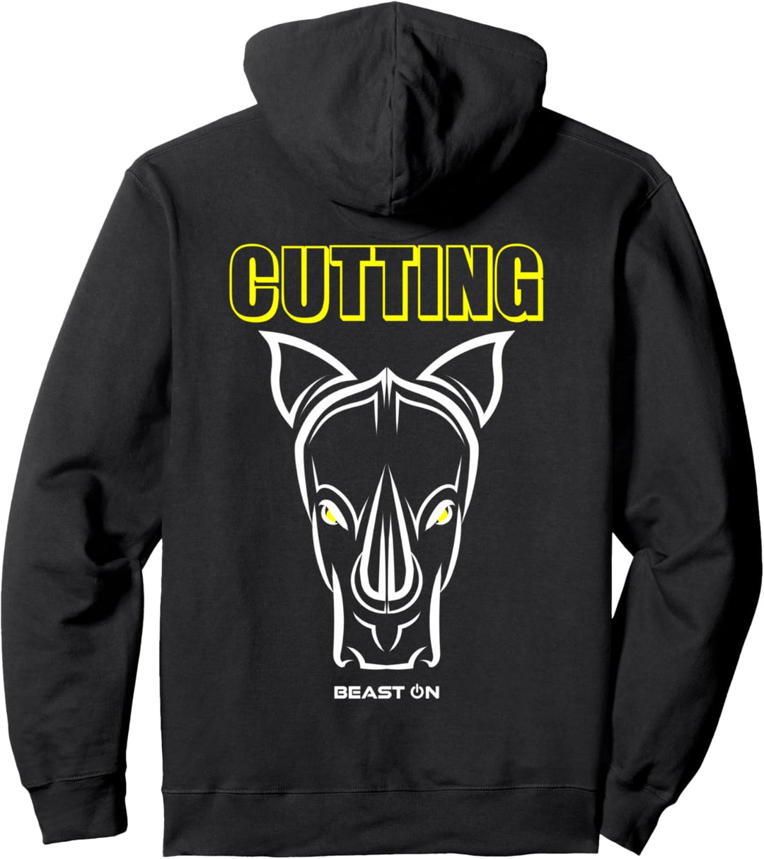 Nashorn Kopf Rücken Motiv Cutting Gelb Gym Fitness Workout Pullover Hoodie