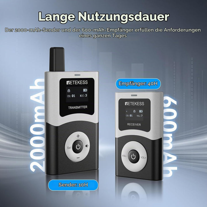 Retekess T130U (T130 4rd) Audio Tour Guide System, Kabelloses Reiseleiter-Set, 200m, U-Band-Modus mi