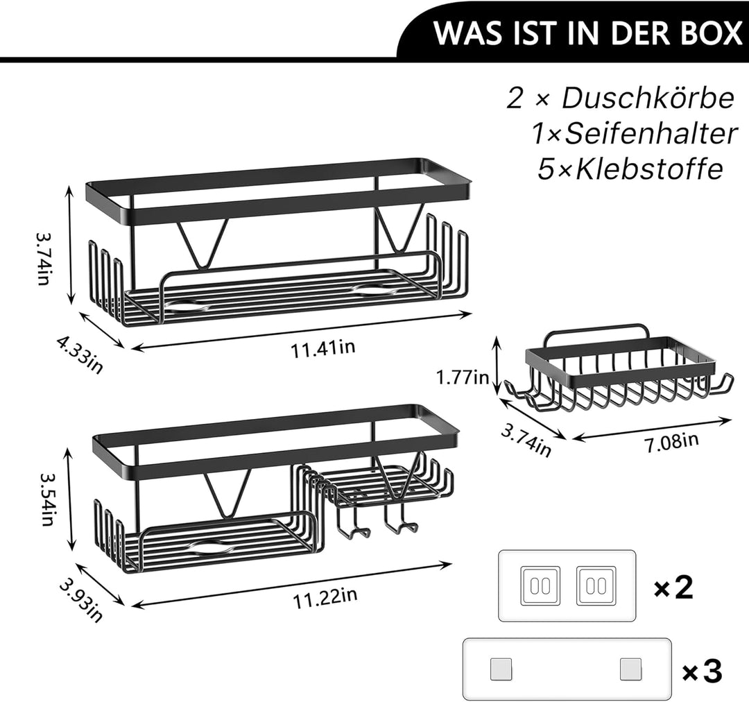 Kegii Duschablage/Duschregal ohne Bohren, Badezimmer Regal Organizer, Badregal Duschkorb Schwarz, 3