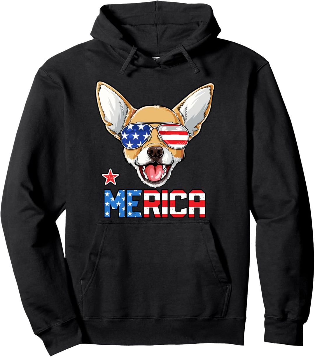 Chihuahua 4th of July Merica Sunglasses Men American Flag Pullover Hoodie