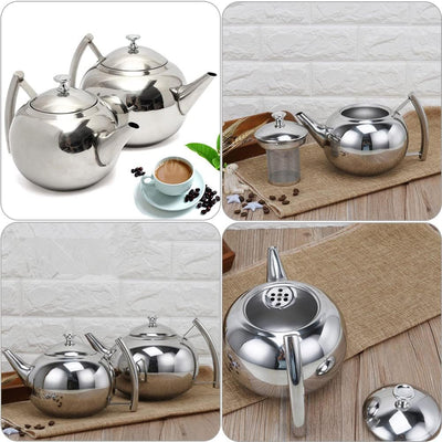Teekanne Edelstahl mit Siebeinsatz, 1,5 L /2L Wasserkocher Kaffeekanne mit Deckel und Tragegriff, Au