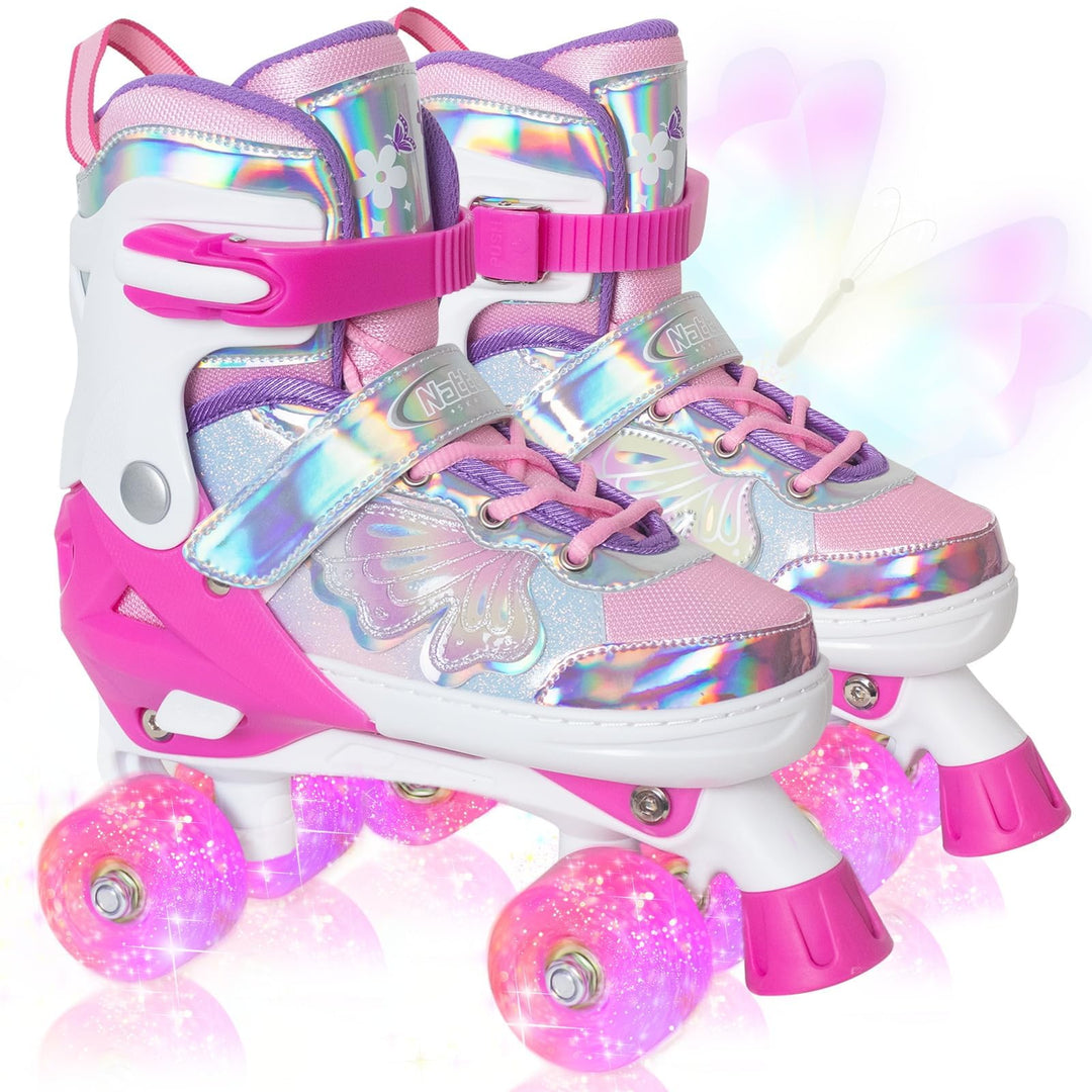 Nattork Kinder Rollschuhe für Mädchen und Jungen, 4 Grössen Verstellbar, Vierrad-Rollschuhe mit Schm