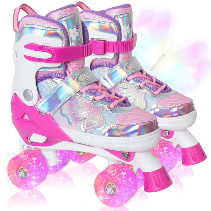 Nattork Kinder Rollschuhe für Mädchen und Jungen, 4 Grössen Verstellbar, Vierrad-Rollschuhe mit Schm