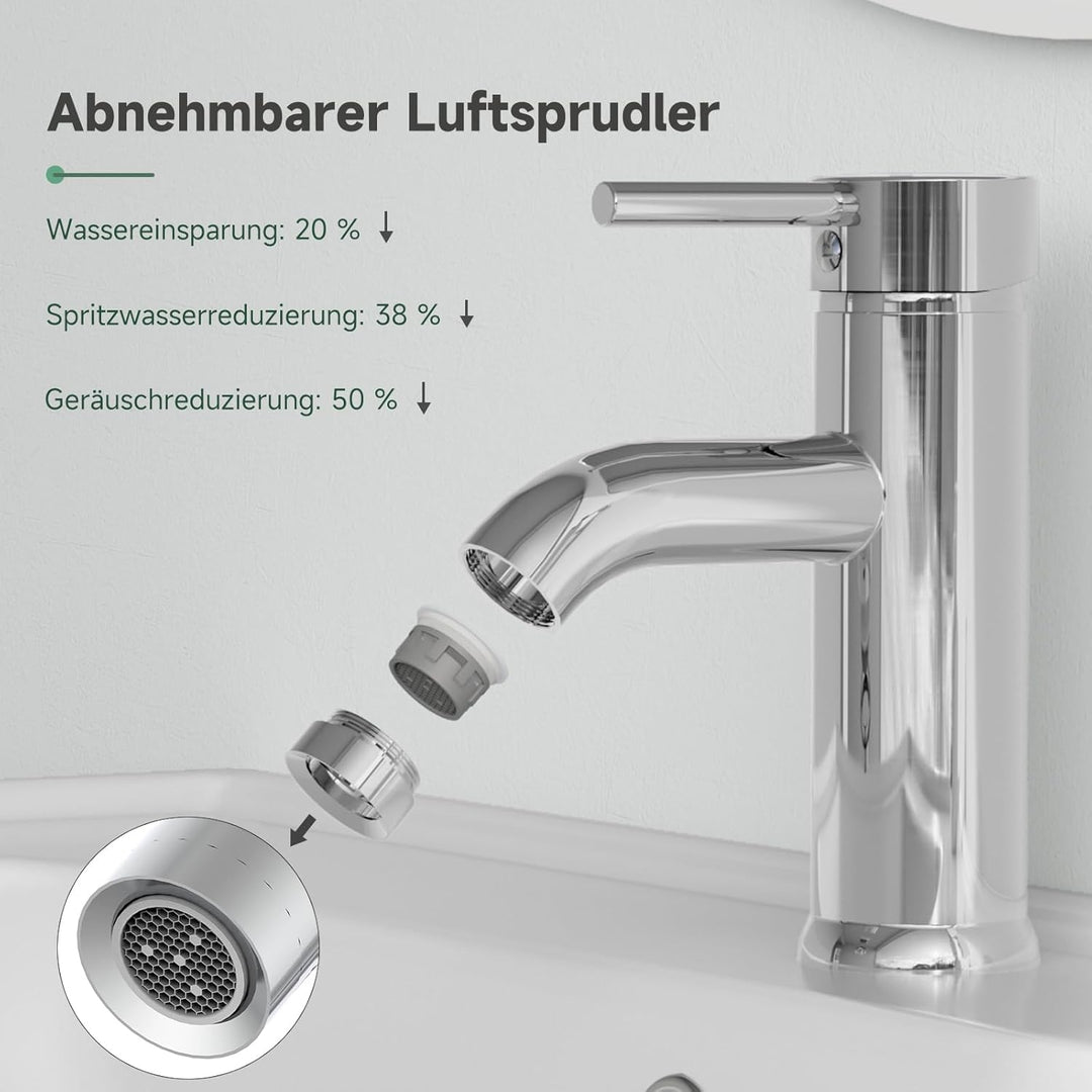 Waschtischarmatur Chrom, Wasserhahn Bad Einlochmontage, Messing Einhebelmischer Waschbecken Warm- un